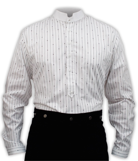  Victorian Old West Mens Shirts White Cotton Stripe Dress |Antique Vintage Fashioned Wedding Theatrical Reenacting Costume |