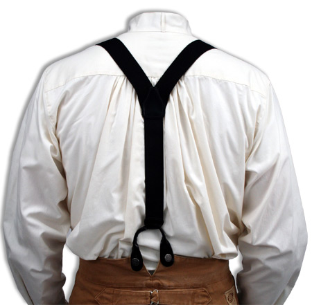 Victorian Old West Edwardian Suspenders Black Canvas Cotton Y-Back Braces |Antique Vintage Fashioned Wedding Theatrical Reenacting Costume | Standard