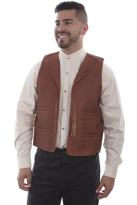  Old West Mens Vests Brown Leather Solid |Antique Vintage Fashioned Wedding Theatrical Reenacting Costume |