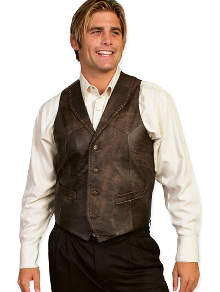  Old West Mens Vests Brown Leather Solid |Antique Vintage Fashioned Wedding Theatrical Reenacting Costume |