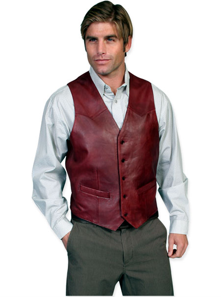  Old West Mens Vests Burgundy Red Leather Solid |Antique Vintage Fashioned Wedding Theatrical Reenacting Costume |