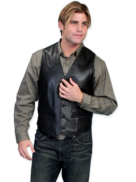  Old West Mens Vests Black Leather Solid |Antique Vintage Fashioned Wedding Theatrical Reenacting Costume |
