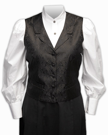  Victorian Old West Edwardian Ladies Vests Black Satin Microfiber Synthetic Paisley Dress |Antique Vintage Fashioned Wedding Theatrical Reenacting Costume |