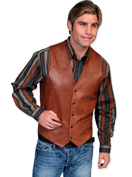  Old West Mens Vests Brown Leather Solid |Antique Vintage Fashioned Wedding Theatrical Reenacting Costume |