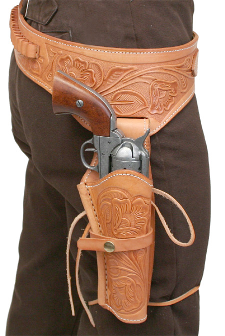  Old West Holsters and Gunbelts Tan Natural Brown Leather Tooled Gunbelt Holster Combos |Antique Vintage Fashioned Wedding Theatrical Reenacting Costume |