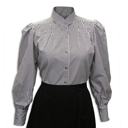  Victorian Old West Edwardian Ladies Blouses Gray Black White Cotton Stripe Matched Separates Traditional Fit |Antique Vintage Fashioned Wedding Theatrical Reenacting Costume | Dickens