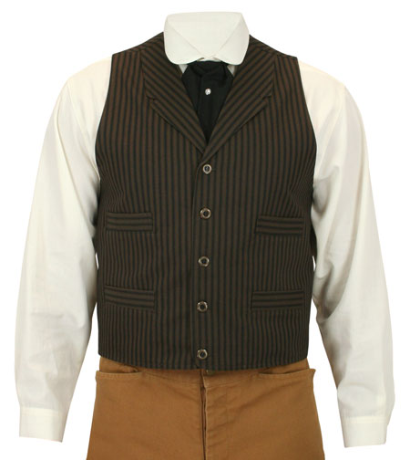  Victorian Old West Steampunk Edwardian Mens Vests Brown Cotton Stripe Dress Work Matched Separates |Antique Vintage Fashioned Wedding Theatrical Reenacting Costume |