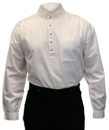  Victorian Old West Mens Shirts White Cotton Stripe Dress Work |Antique Vintage Fashioned Wedding Theatrical Reenacting Costume |