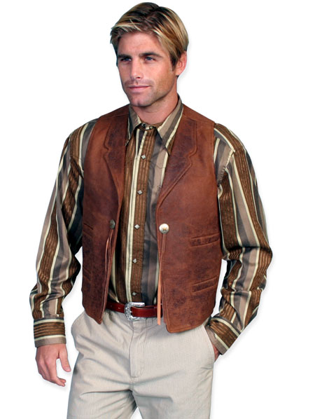  Old West Mens Vests Brown Leather Solid |Antique Vintage Fashioned Wedding Theatrical Reenacting Costume |