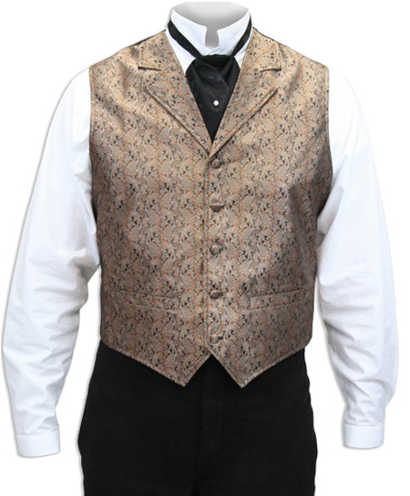  Victorian Old West Edwardian Mens Vests Brown Satin Microfiber Synthetic Paisley Dress |Antique Vintage Fashioned Wedding Theatrical Reenacting Costume |