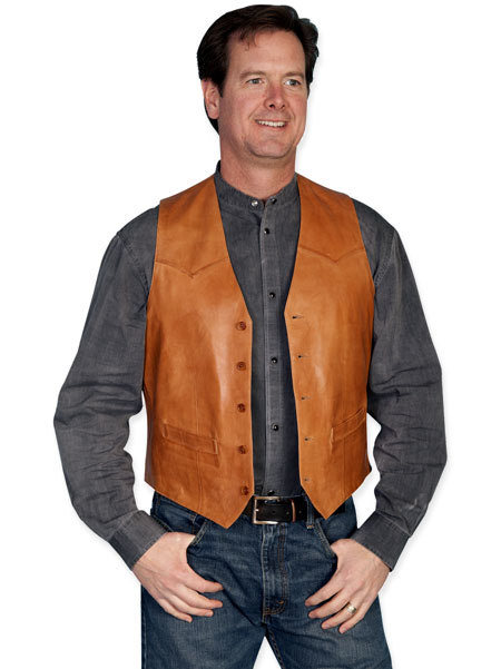  Old West Mens Vests Brown Tan Leather Solid |Antique Vintage Fashioned Wedding Theatrical Reenacting Costume |