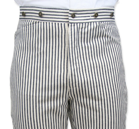  Victorian Old West Steampunk Mens Pants Ivory Blue Cotton Stripe Dress Work Matched Separates |Antique Vintage Fashioned Wedding Theatrical Reenacting Costume |