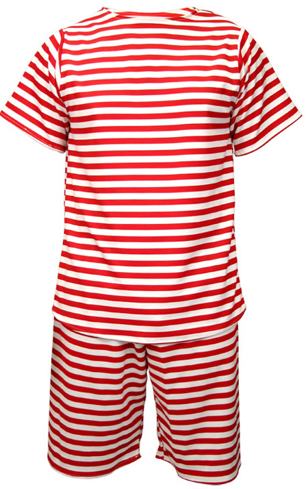  Victorian Mens Accessories Red White Synthetic Knit Stripe Bathing Suits Swim |Antique Vintage Old Fashioned Wedding Theatrical Reenacting Costume | Beachwear Gifts for Him