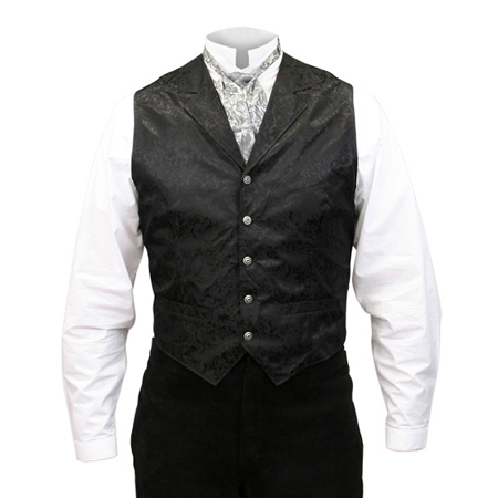  Victorian Old West Mens Vests Black Silk Floral Dress |Antique Vintage Fashioned Wedding Theatrical Reenacting Costume |