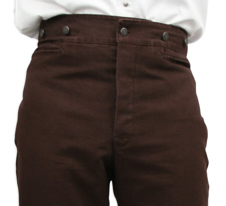  Victorian Old West Mens Pants Brown Cotton Solid Work |Antique Vintage Fashioned Wedding Theatrical Reenacting Costume |