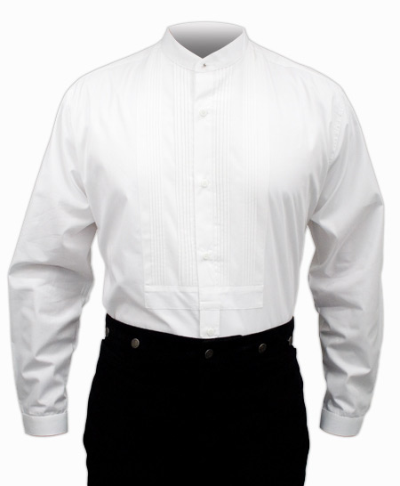  Victorian Old West Mens Shirts White Cotton Solid Dress Tuxedo |Antique Vintage Fashioned Wedding Theatrical Reenacting Costume |