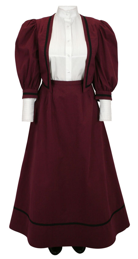  Victorian Old West Edwardian Ladies Dresses and Suits Burgundy Red Cotton Solid |Antique Vintage Fashioned Wedding Theatrical Reenacting Costume |