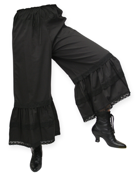  Victorian Old West Ladies Lingerie Black Cotton Solid Bloomers |Antique Vintage Fashioned Wedding Theatrical Reenacting Costume |