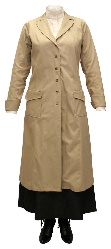  Victorian Old West Steampunk Edwardian Ladies Coats Brown Tan Cotton Solid Dusters |Antique Vintage Fashioned Wedding Theatrical Reenacting Costume | Motorist Aviator