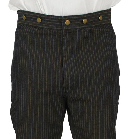  Victorian Old West Mens Pants Blue Cotton Stripe Dress Work |Antique Vintage Fashioned Wedding Theatrical Reenacting Costume |