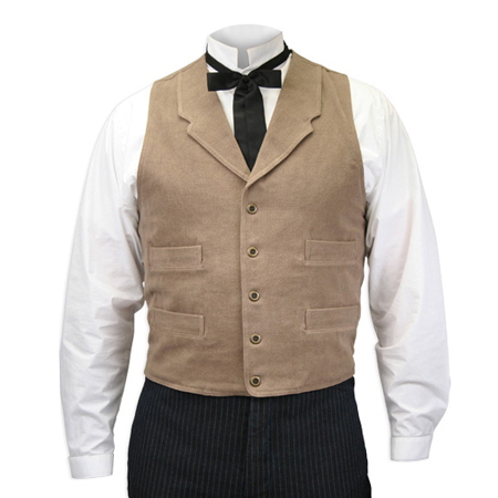  Victorian Old West Edwardian Mens Vests Brown Tan Cotton Solid Work |Antique Vintage Fashioned Wedding Theatrical Reenacting Costume |