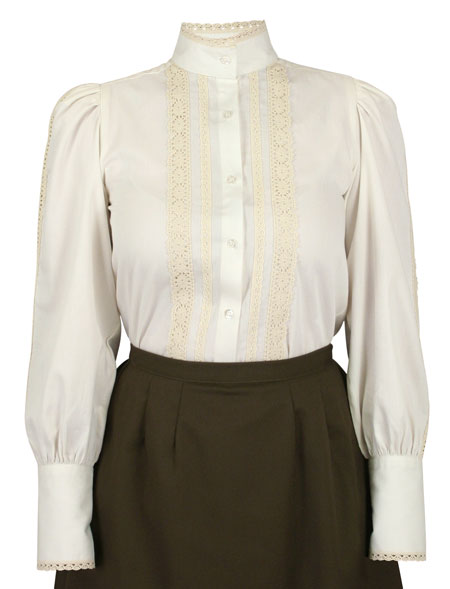  Victorian Old West Edwardian Ladies Blouses Ivory Cotton Solid Traditional Fit |Antique Vintage Fashioned Wedding Theatrical Reenacting Costume | Motorist Aviator