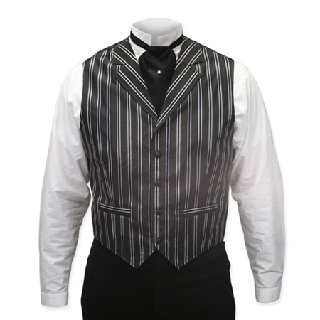  Victorian Old West Mens Vests Black Gray Satin Synthetic Microfiber Stripe Dress |Antique Vintage Fashioned Wedding Theatrical Reenacting Costume | Lawman
