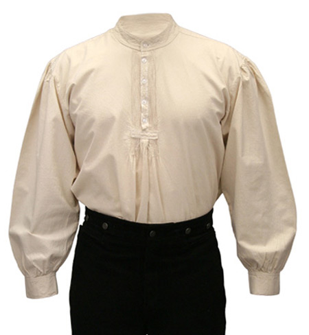  Victorian Old West Mens Shirts Ivory Cotton Solid Work Pioneer |Antique Vintage Fashioned Wedding Theatrical Reenacting Costume |
