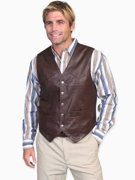  Old West Mens Vests Brown Leather Solid |Antique Vintage Fashioned Wedding Theatrical Reenacting Costume |