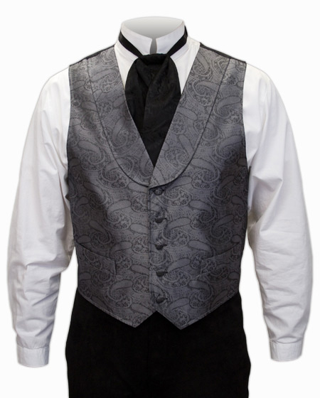  Victorian Old West Edwardian Mens Vests Gray Satin Microfiber Synthetic Paisley Dress |Antique Vintage Fashioned Wedding Theatrical Reenacting Costume |