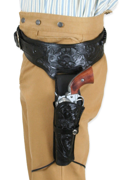  Old West Holsters and Gunbelts Black Leather Tooled Gunbelt Holster Combos |Antique Vintage Fashioned Wedding Theatrical Reenacting Costume |