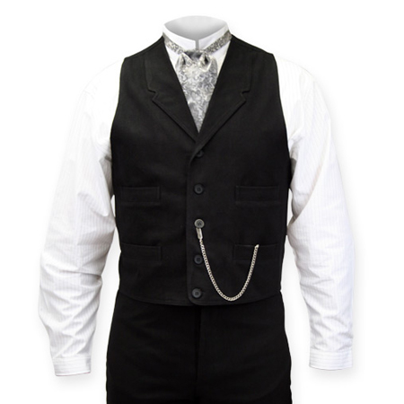  Victorian Old West Mens Vests Black Cotton Solid Dress Work Matched Separates |Antique Vintage Fashioned Wedding Theatrical Reenacting Costume |