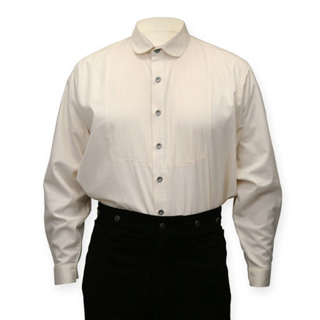  Victorian Old West Steampunk Edwardian Mens Shirts Ivory Cotton Solid Dress |Antique Vintage Fashioned Wedding Theatrical Reenacting Costume | Golf Motorist Aviator
