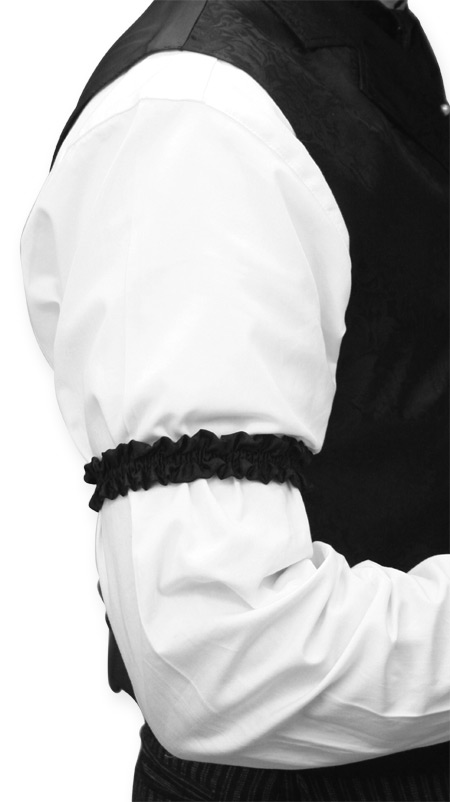  Victorian Old West Mens Accessories Black Silk Solid Sleeve Garters |Antique Vintage Fashioned Wedding Theatrical Reenacting Costume |