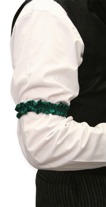  Victorian Old West Mens Accessories Green Silk Solid Sleeve Garters |Antique Vintage Fashioned Wedding Theatrical Reenacting Costume | Gifts for Him