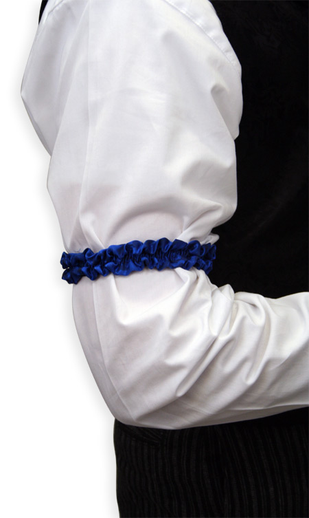  Victorian Old West Mens Accessories Blue Silk Solid Sleeve Garters |Antique Vintage Fashioned Wedding Theatrical Reenacting Costume |