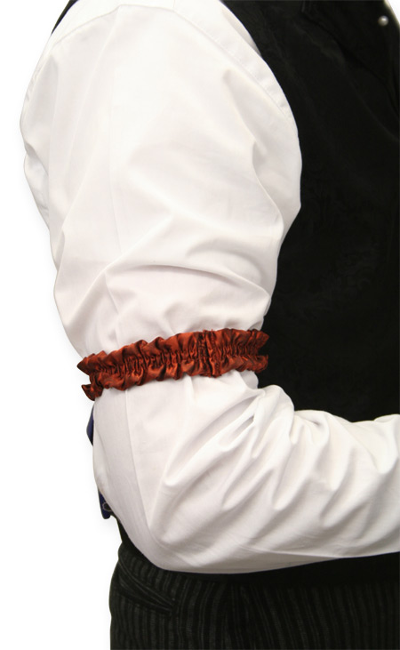  Victorian Old West Steampunk Mens Accessories Red Silk Solid Sleeve Garters |Antique Vintage Fashioned Wedding Theatrical Reenacting Costume |
