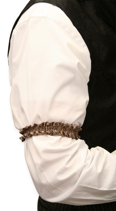  Victorian Old West Mens Accessories Brown Silk Solid Sleeve Garters |Antique Vintage Fashioned Wedding Theatrical Reenacting Costume |