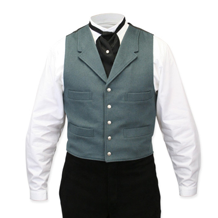  Victorian Old West Steampunk Mens Vests Green Wool Blend Solid Dress |Antique Vintage Fashioned Wedding Theatrical Reenacting Costume |
