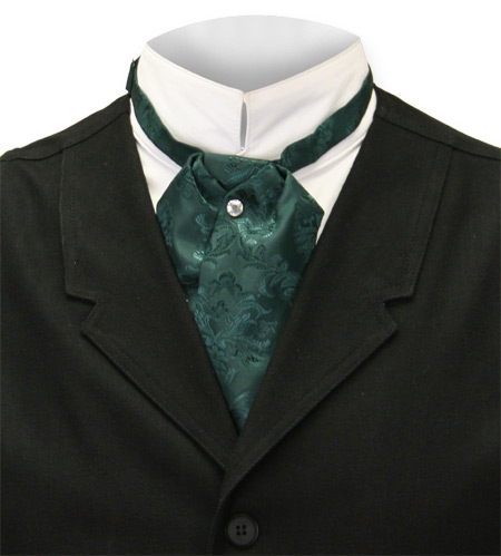  Victorian Old West Mens Ties Green Satin Synthetic Paisley Puff |Antique Vintage Fashioned Wedding Theatrical Reenacting Costume |