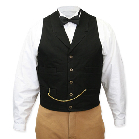  Victorian Old West Steampunk Edwardian Mens Vests Black Cotton Solid Work Matched Separates |Antique Vintage Fashioned Wedding Theatrical Reenacting Costume |