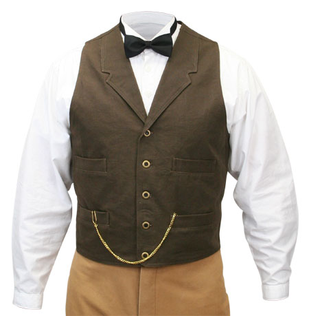  Victorian Old West Steampunk Edwardian Mens Vests Brown Canvas Cotton Solid Work |Antique Vintage Fashioned Wedding Theatrical Reenacting Costume |