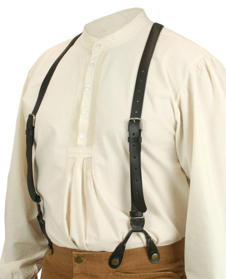  Victorian Old West Steampunk Edwardian Suspenders Black Leather Y-Back Braces |Antique Vintage Fashioned Wedding Theatrical Reenacting Costume | Standard Gifts for Him Golf