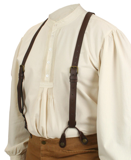  Victorian Old West Steampunk Edwardian Suspenders Brown Leather Y-Back Braces |Antique Vintage Fashioned Wedding Theatrical Reenacting Costume | Adventurer Standard Gifts Golf