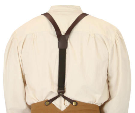  Victorian Old West Steampunk Suspenders Brown Leather Y-Back Braces |Antique Vintage Fashioned Wedding Theatrical Reenacting Costume | Adventurer Standard Gifts Golf