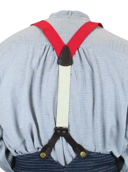  Victorian Old West Suspenders Red Cotton Y-Back Braces |Antique Vintage Fashioned Wedding Theatrical Reenacting Costume | Standard