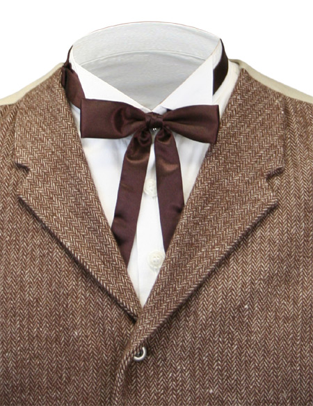  Victorian Old West Mens Ties Brown Satin Synthetic Solid Bow |Antique Vintage Fashioned Wedding Theatrical Reenacting Costume |