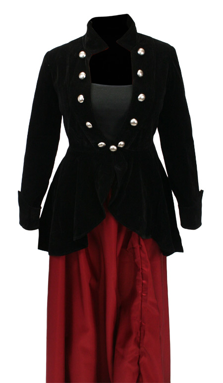  Victorian Steampunk Edwardian Ladies Coats Black Velvet Solid Tail |Antique Vintage Old Fashioned Wedding Theatrical Reenacting Costume |
