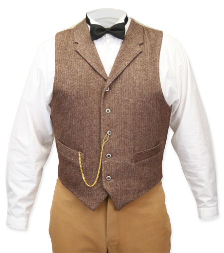  Victorian Old West Steampunk Edwardian Mens Vests Brown Tweed Wool Blend Herringbone Dress Work Matched Separates |Antique Vintage Fashioned Wedding Theatrical Reenacting Costume | Motorist Aviator