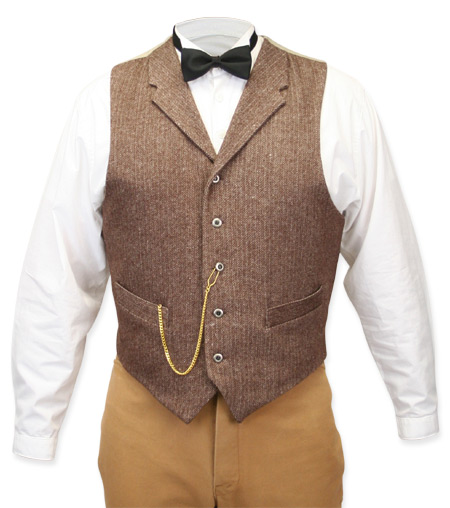  Victorian Old West Steampunk Edwardian Mens Vests Brown Tweed Wool Blend Herringbone Dress Work Matched Separates |Antique Vintage Fashioned Wedding Theatrical Reenacting Costume | Motorist